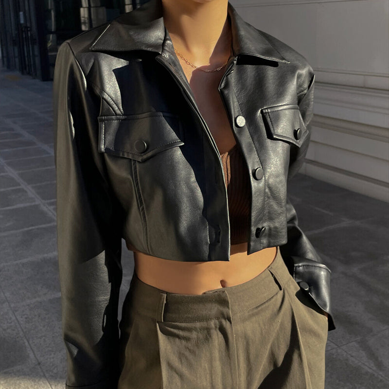 Virzestena - Black Chic Deri Ceket