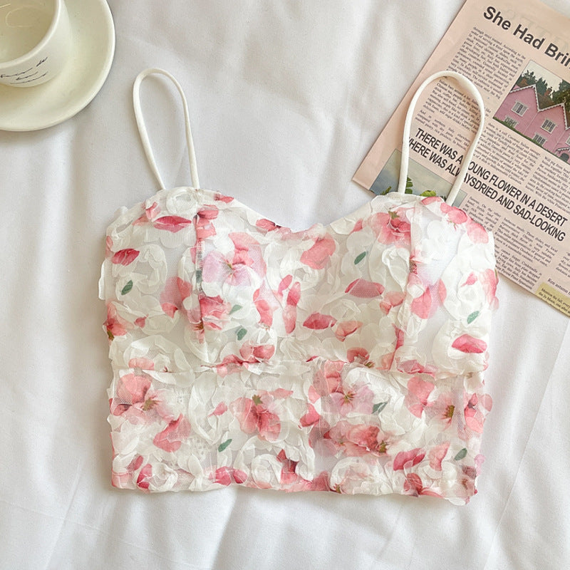 Shockes - Çiçekli Dantelli Kadın Crop