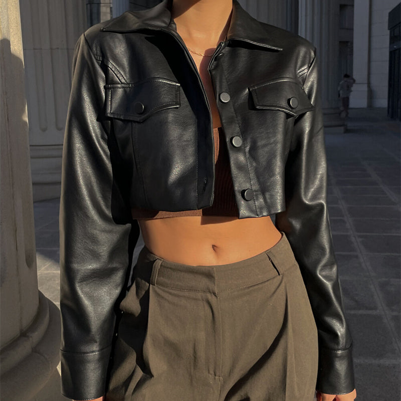 Virzestena - Black Chic Deri Ceket