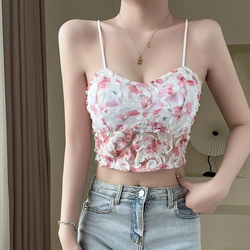 Shockes - Çiçekli Dantelli Kadın Crop