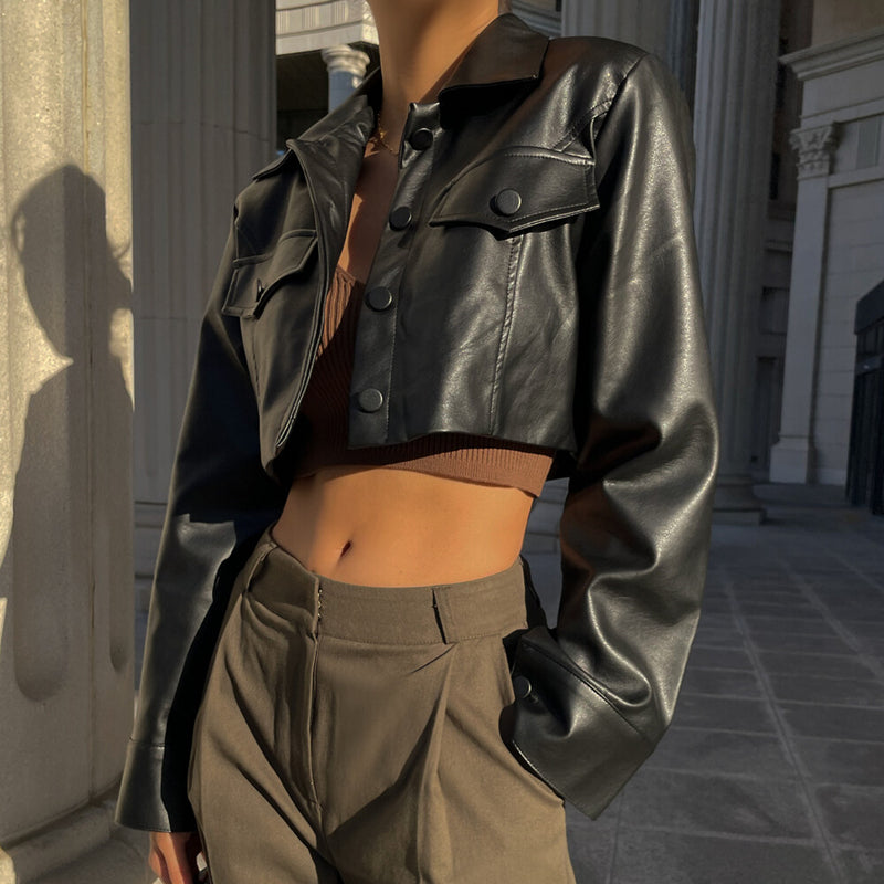 Virzestena - Black Chic Deri Ceket