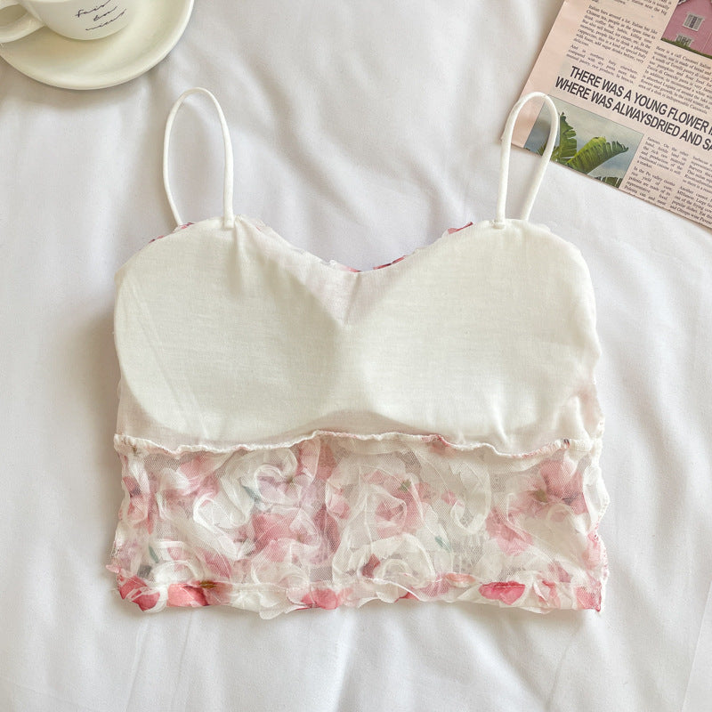 Shockes - Çiçekli Dantelli Kadın Crop