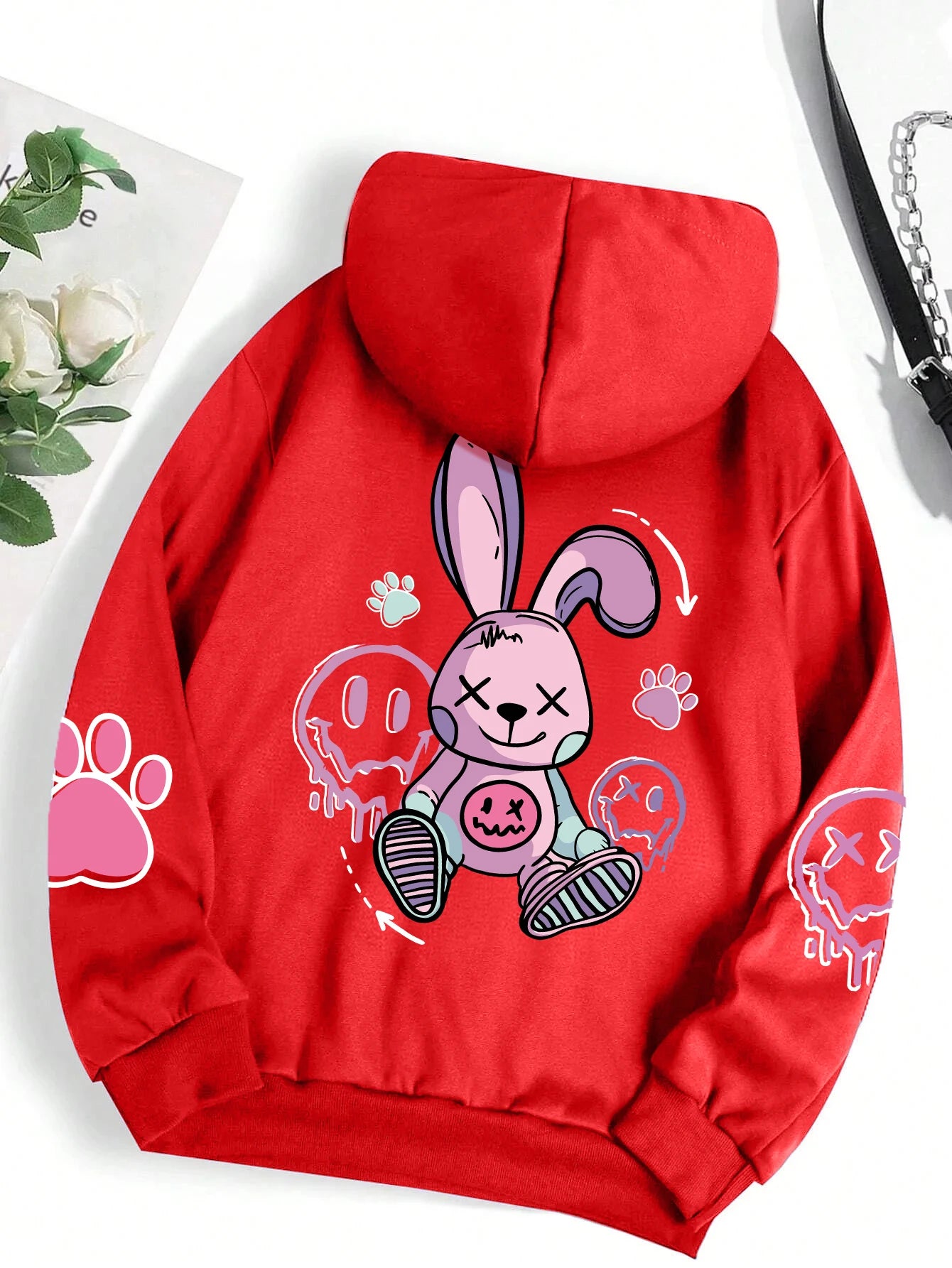 Lorvesta - Kadın Oversize Baskılı Polar Hoodie