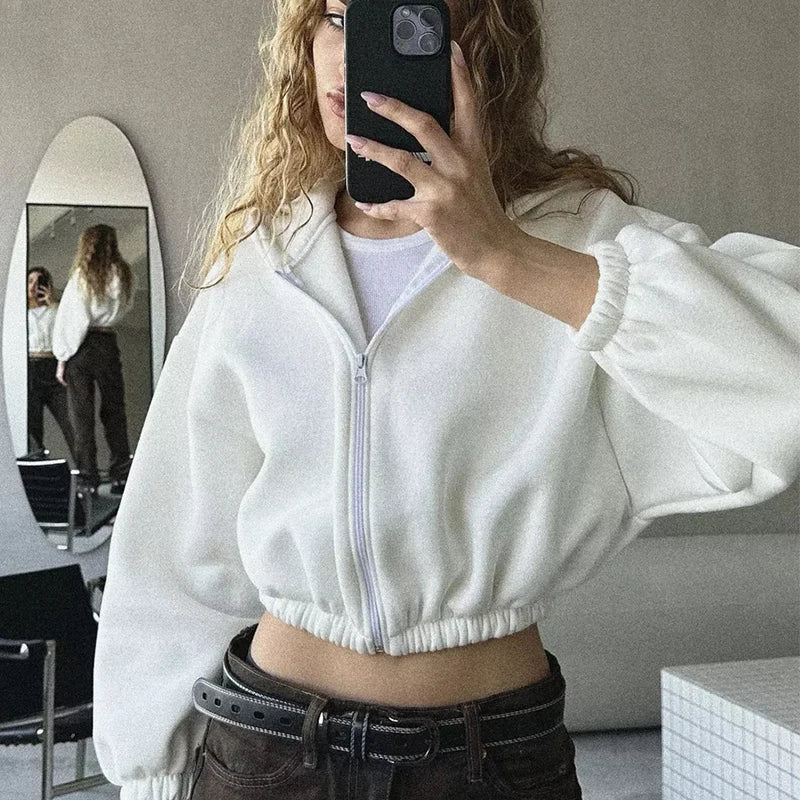 Kary - Kadın Fermuarlı Crop Hoodie