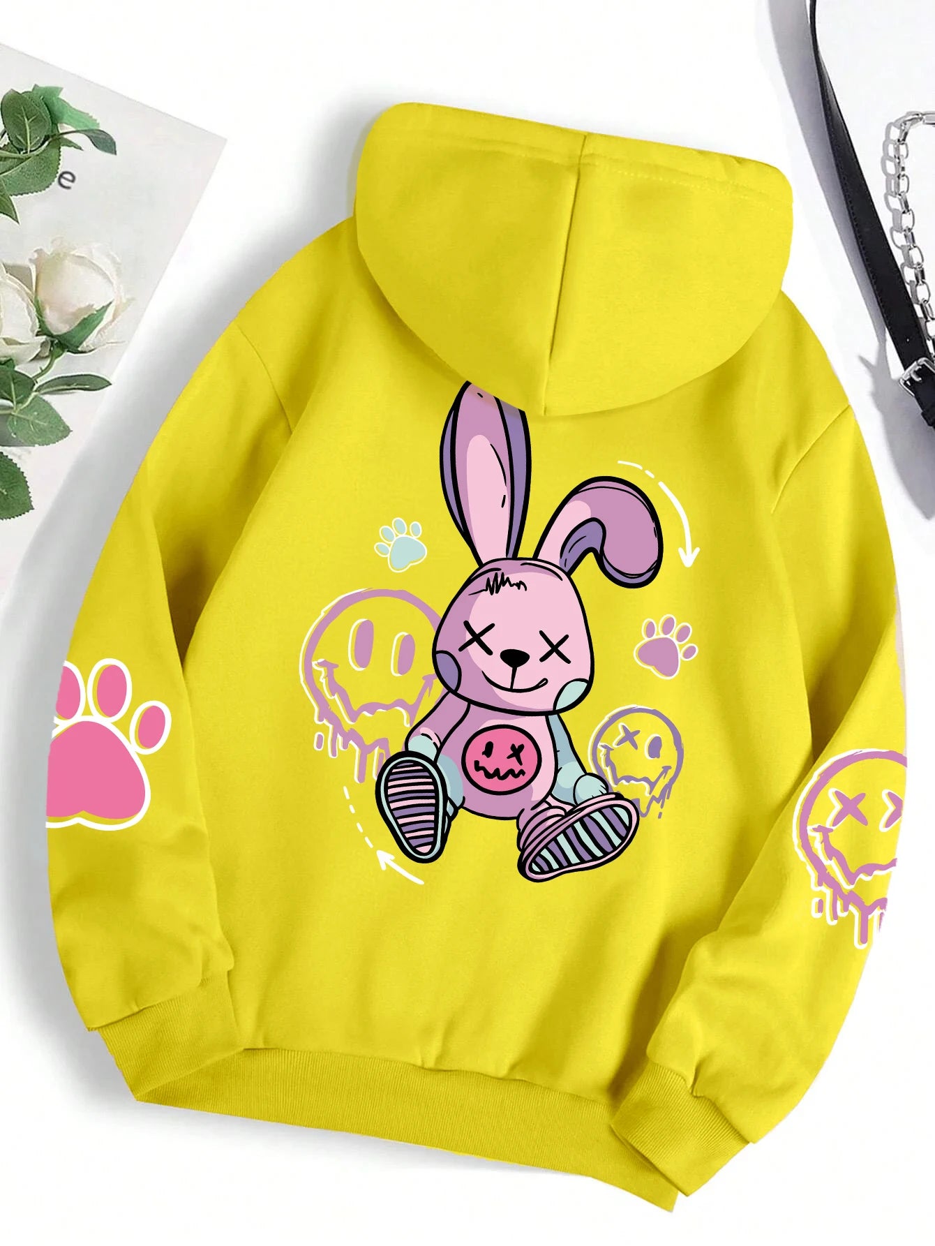 Lorvesta - Kadın Oversize Baskılı Polar Hoodie