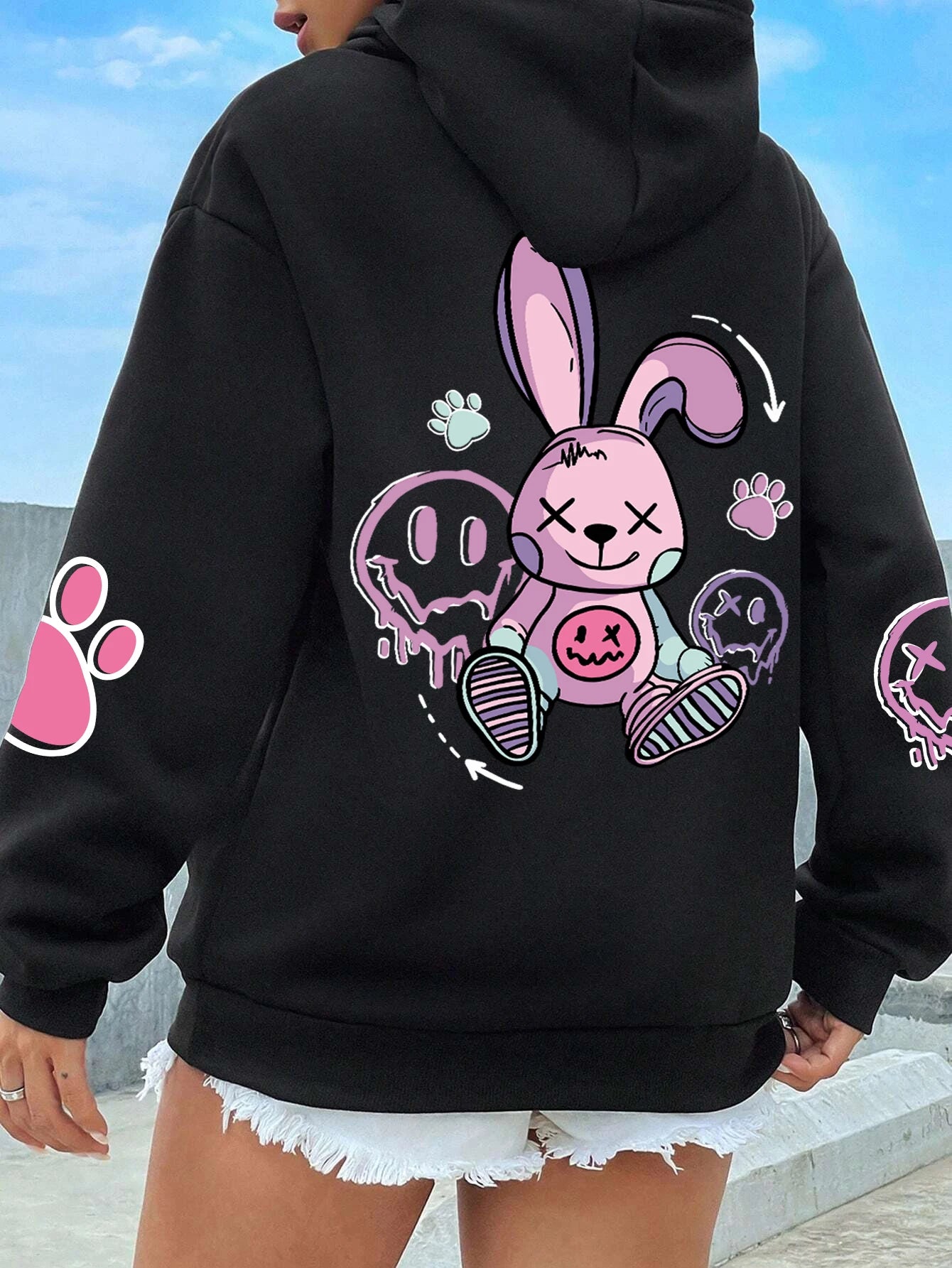 Lorvesta - Kadın Oversize Baskılı Polar Hoodie