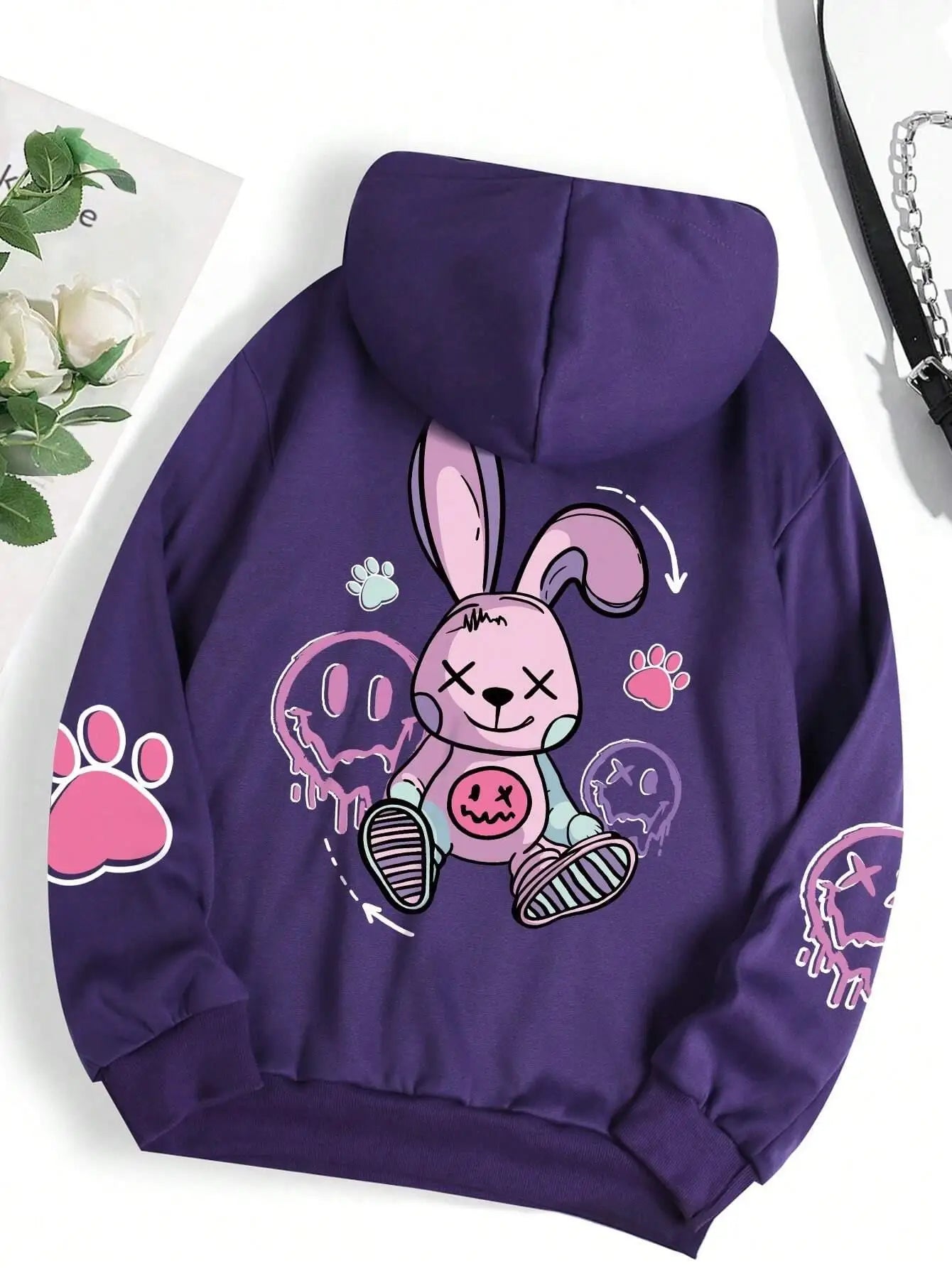 Lorvesta - Kadın Oversize Baskılı Polar Hoodie
