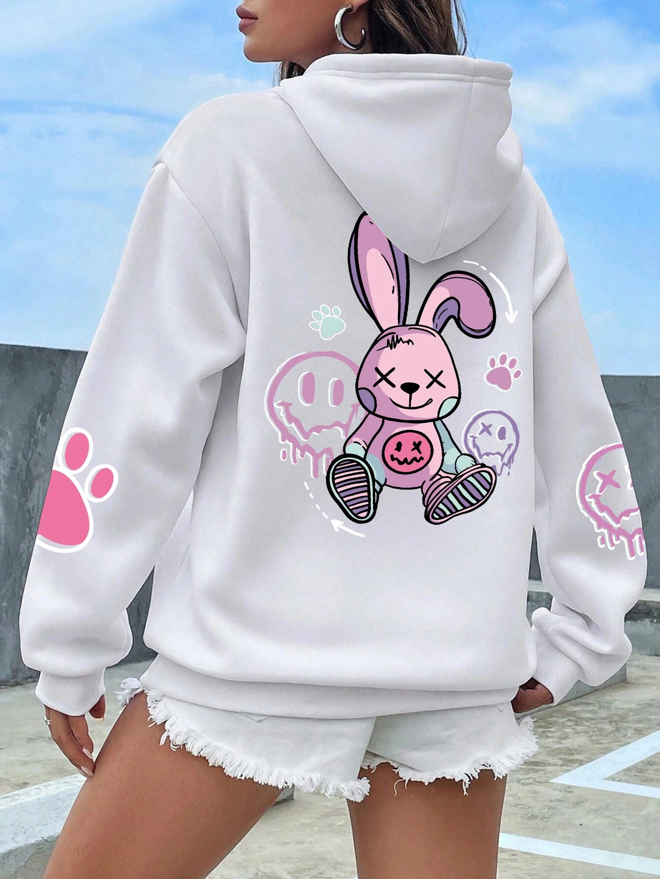 Lorvesta - Kadın Oversize Baskılı Polar Hoodie