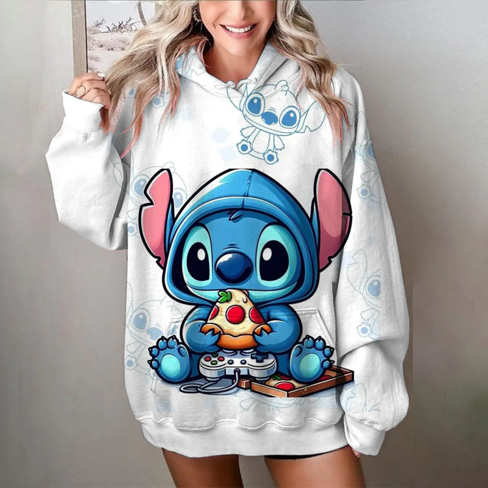 Amnesia - Disney Stitch Baskılı Kadın Bol Hoodie