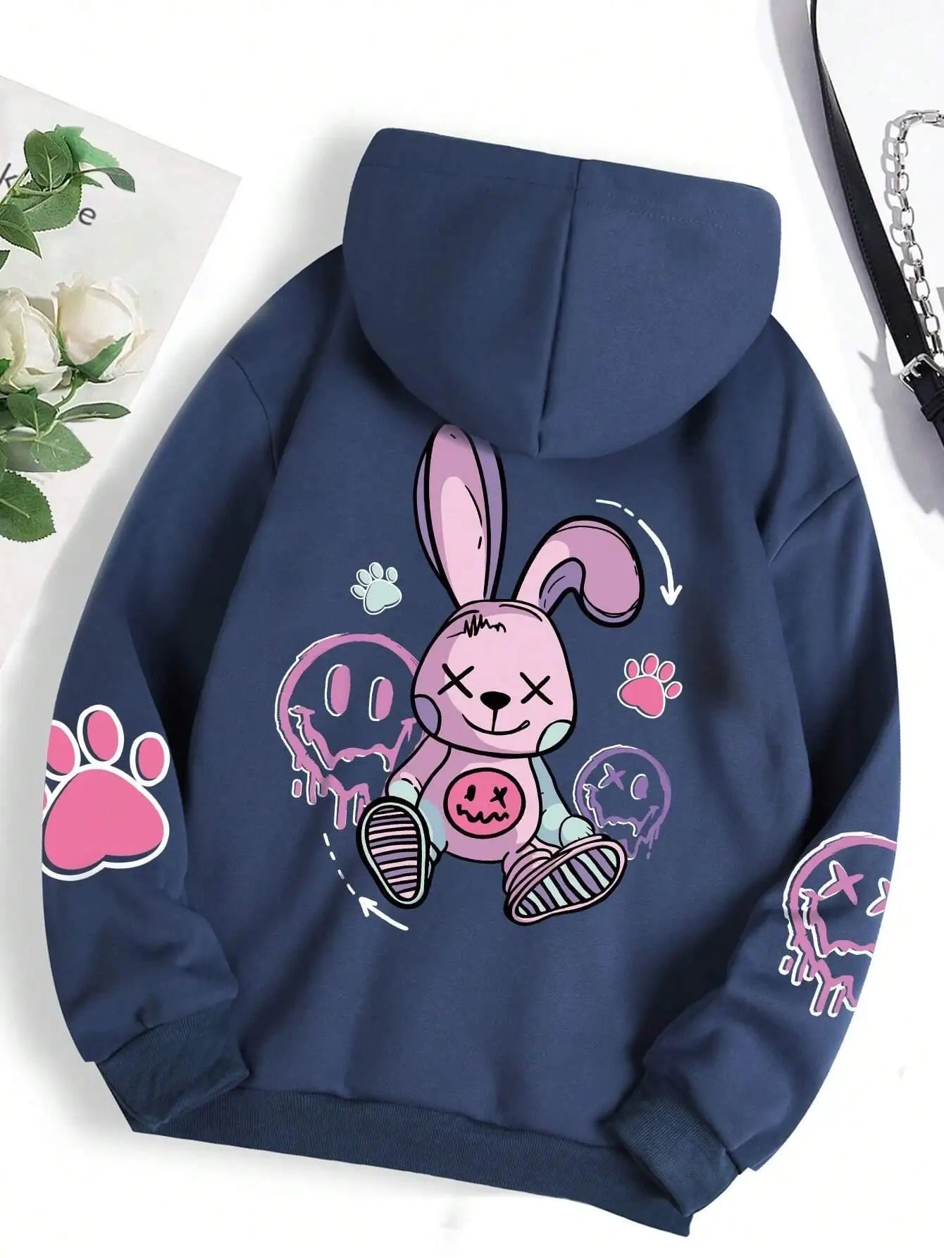 Lorvesta - Kadın Oversize Baskılı Polar Hoodie