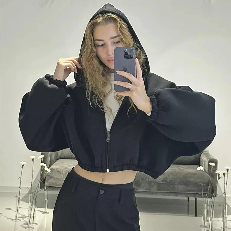 Kary - Kadın Fermuarlı Crop Hoodie