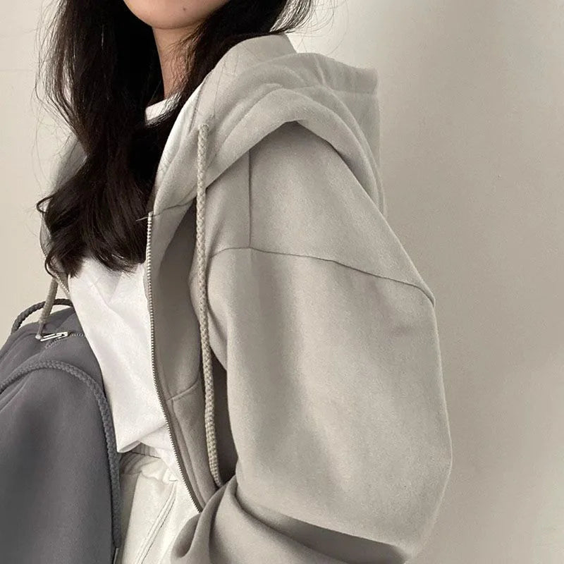 Lesadens -  Kadın Fermuarlı Kapüşonlu Crop Sweatshirt