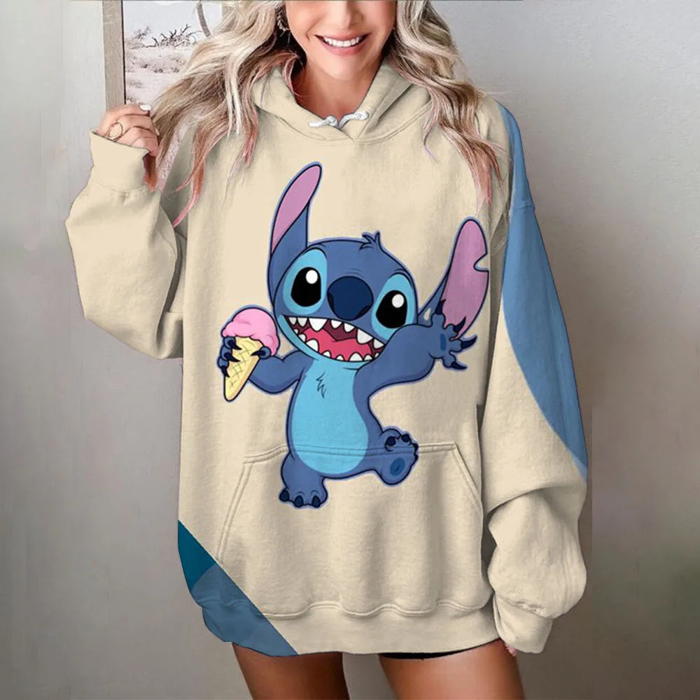 Amnesia - Disney Stitch Baskılı Kadın Bol Hoodie