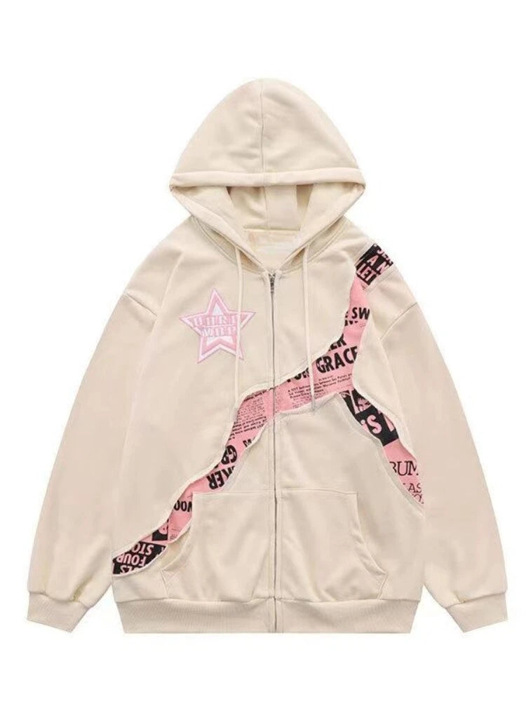 İdelsa - Kpop Yıldız Baskılı Kadın Fermuarlı Hoodie