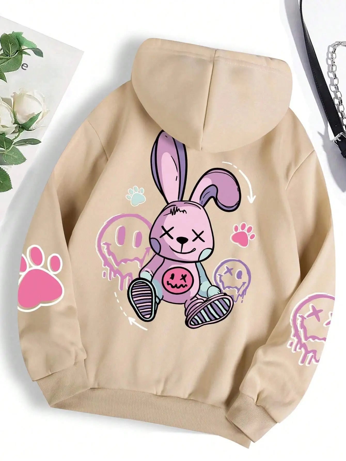 Lorvesta - Kadın Oversize Baskılı Polar Hoodie