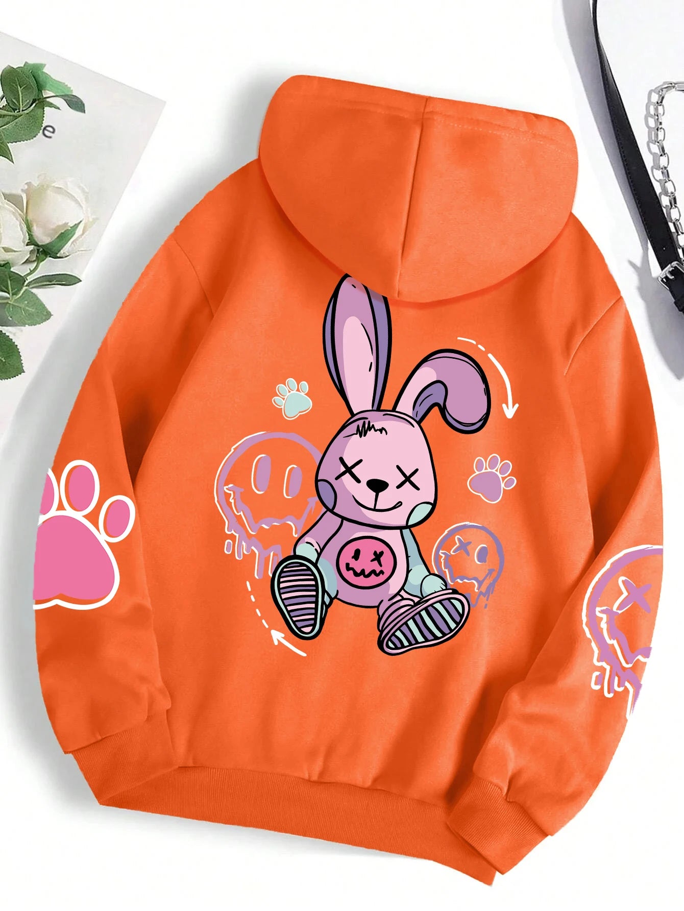Lorvesta - Kadın Oversize Baskılı Polar Hoodie