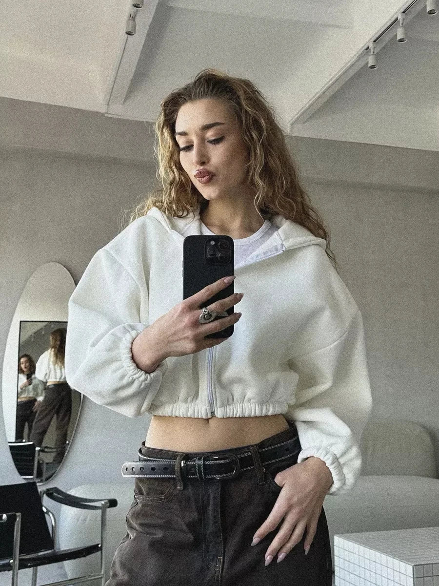 Kary - Kadın Fermuarlı Crop Hoodie