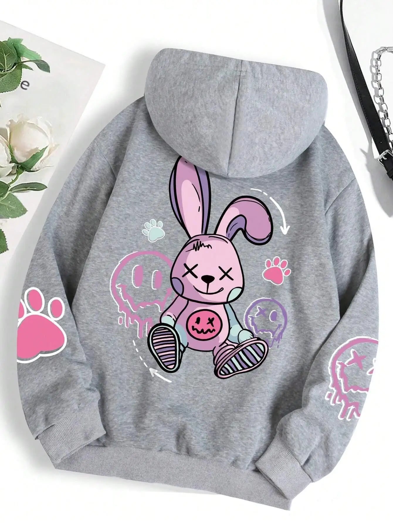 Lorvesta - Kadın Oversize Baskılı Polar Hoodie